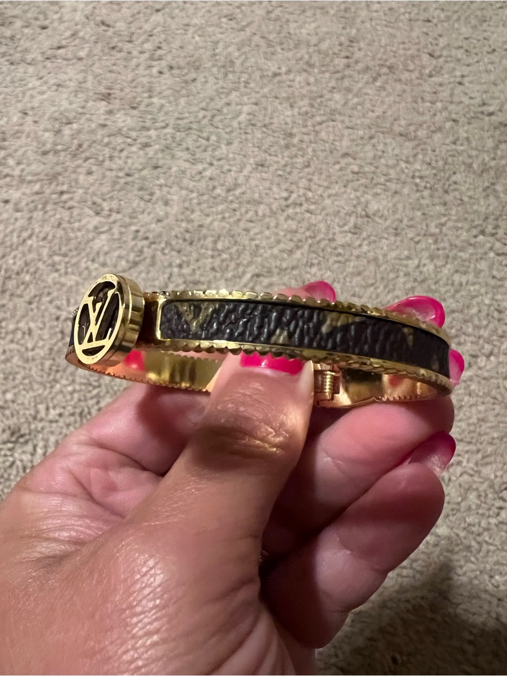 Louis Vuitton Brown Monogram Bracelet with Gold LV Medallion - Picture 2 of 2